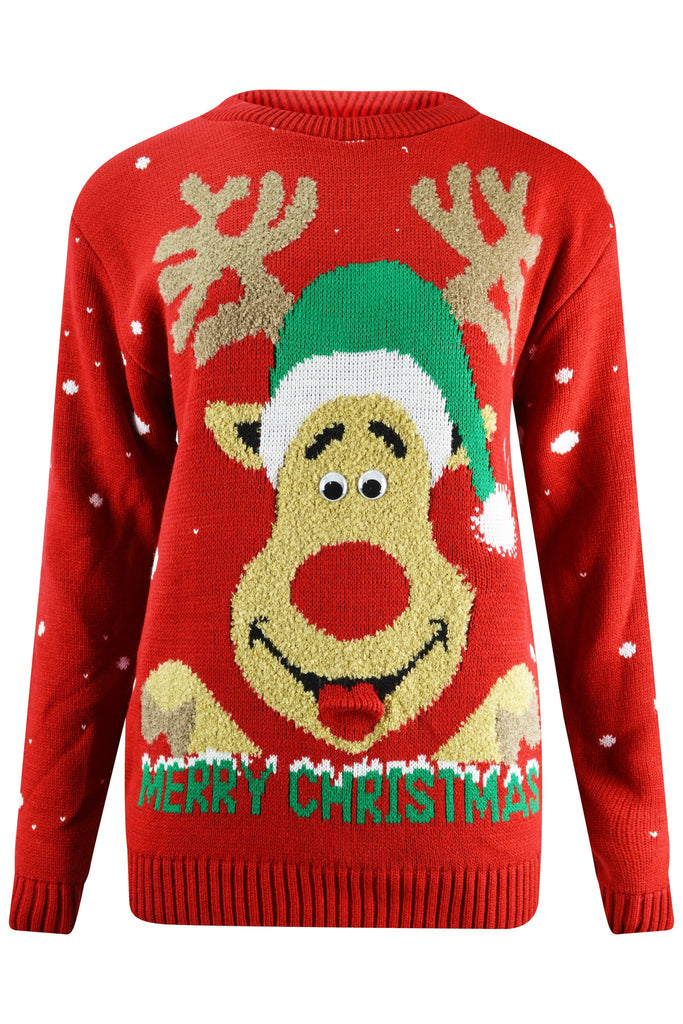 Rudolph Googly Eyes Christmas Jumper Red