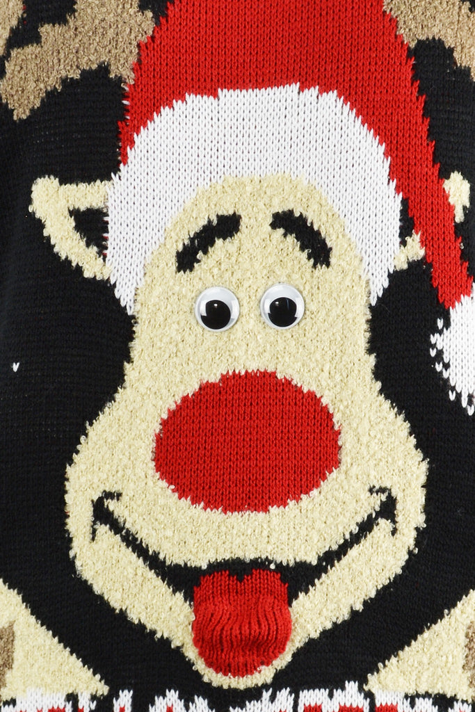 Rudolph Googly Eyes Christmas Jumper Black