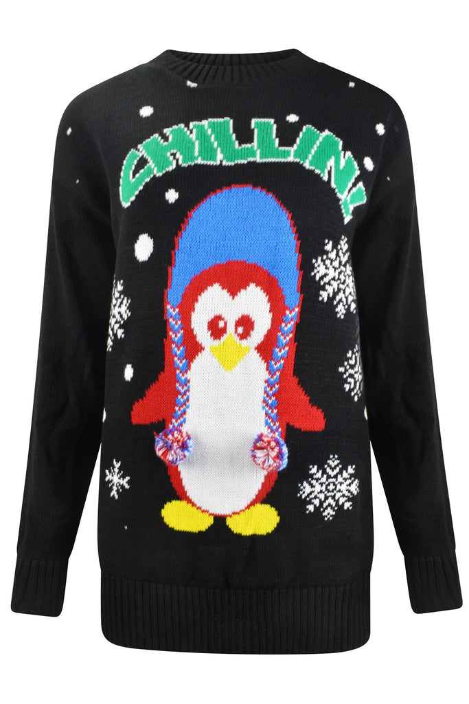 Monty the Penguin Christmas Jumper Black