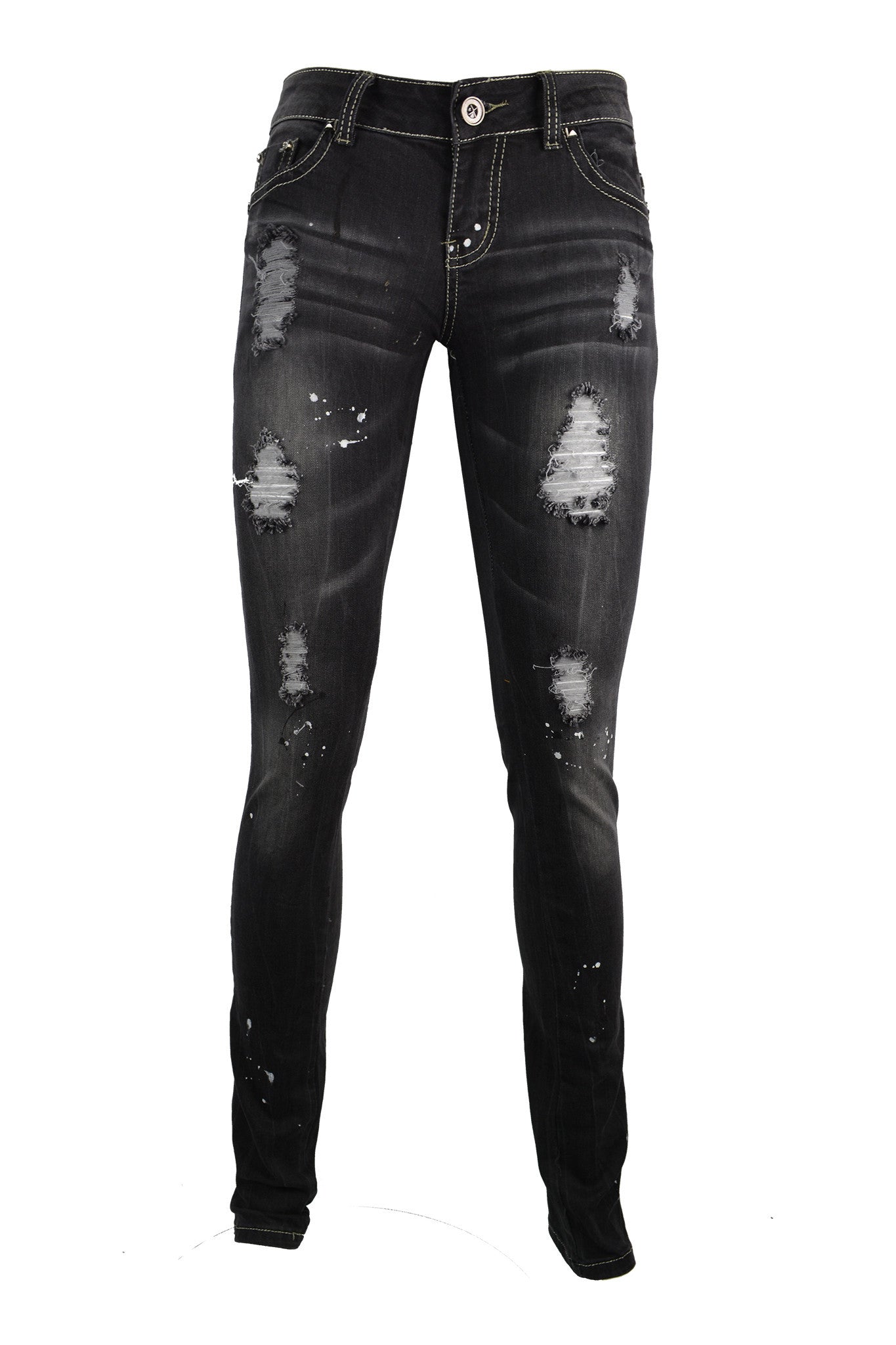 Frayed Grey Jeans With Paint