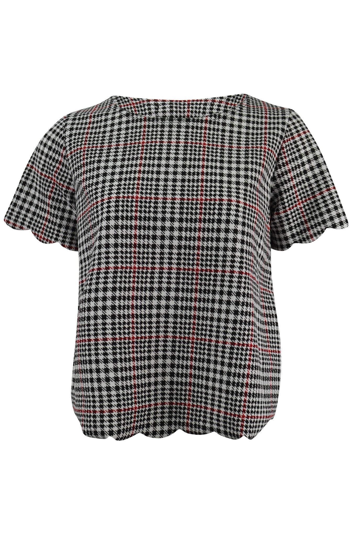 Houndstooth Scallop Sleeve Top