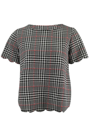Houndstooth Scallop Sleeve Top