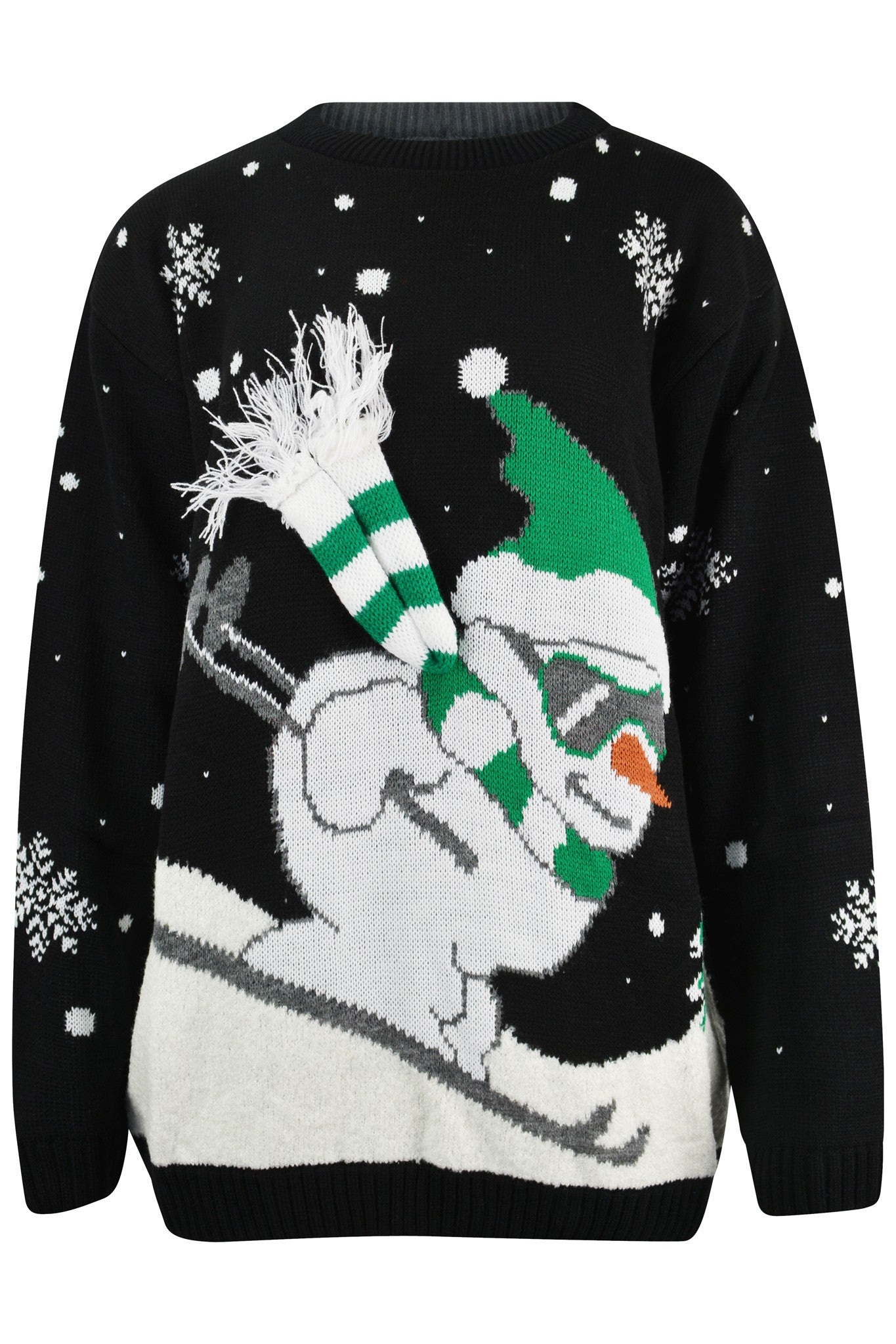 Skiing Snowman Christmas Jumper Black