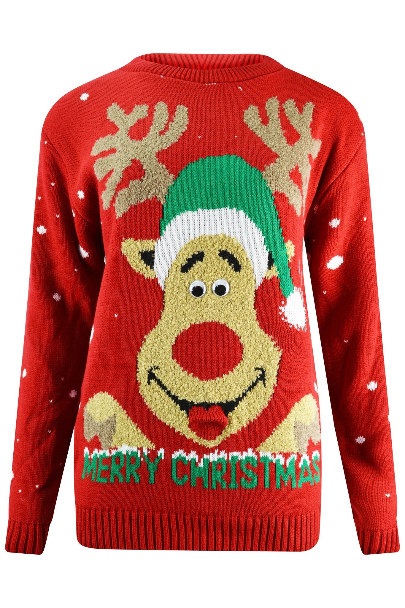 Rudolph Googly Eyes Christmas Jumper Red