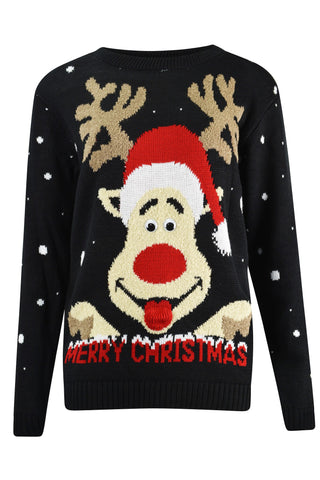 Rudolph Googly Eyes Christmas Jumper Black