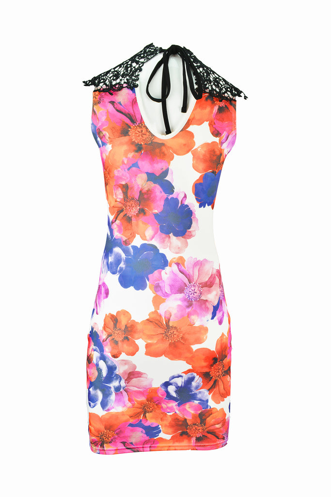 Bodycon Midi Floral Lace Neck