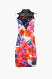Bodycon Midi Floral Lace Neck