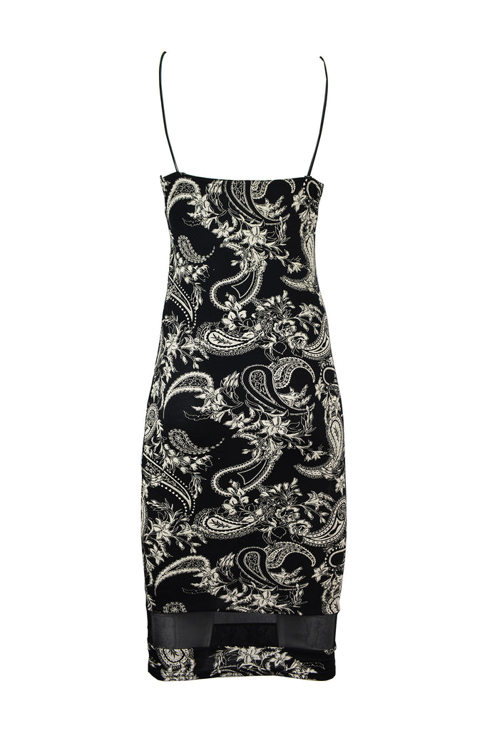 Bodycon Cami Midi Black and White Floral