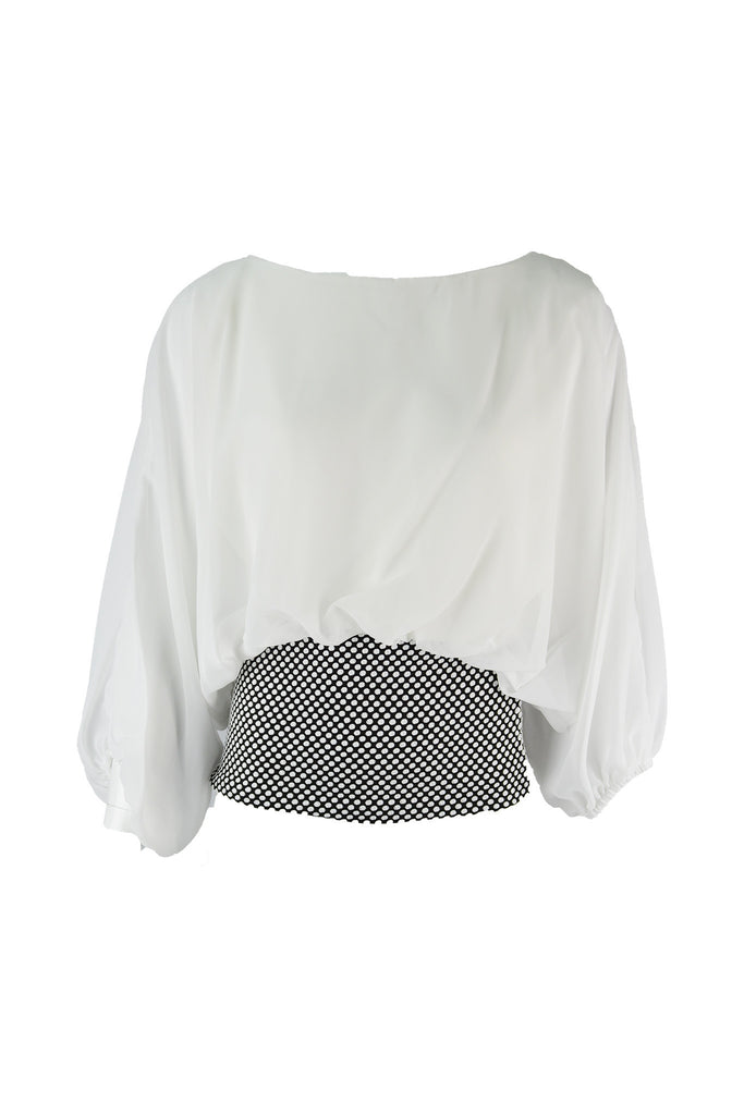 Batwing Chiffon Top with Polka Dots