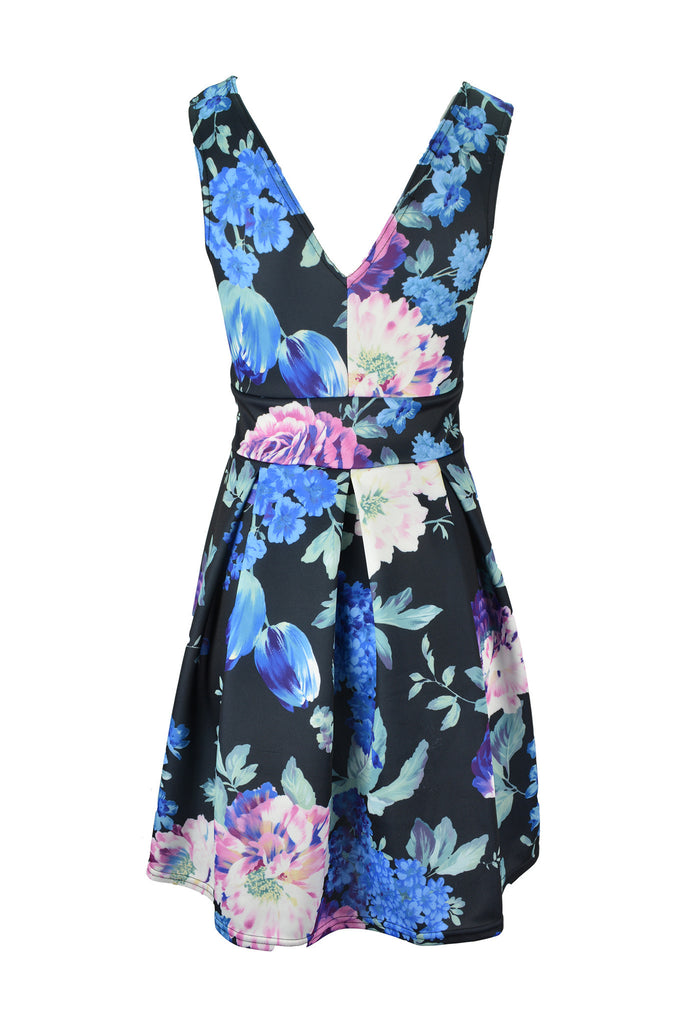 V Neck Floral Skater Dress