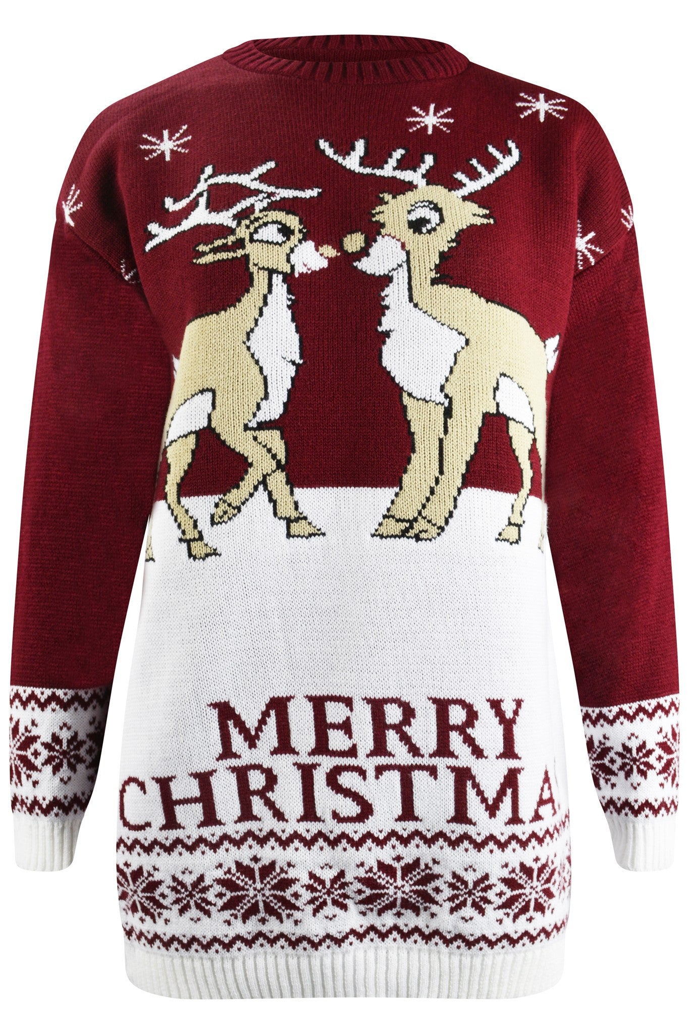 Reindeer Merry Christmas Jumper Maroon