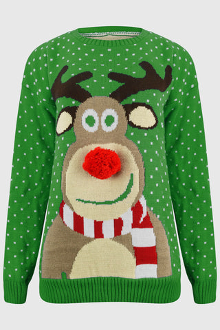 Kids Rudolph Pom Pom Nose Green