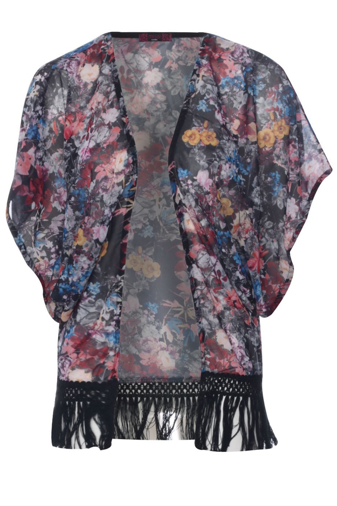 Floral Chiffon Kimono with Tassels