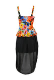 Peplum Chiffon Bottom Waterfall Effect Floral Dress