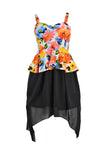 Peplum Chiffon Bottom Waterfall Effect Floral Dress